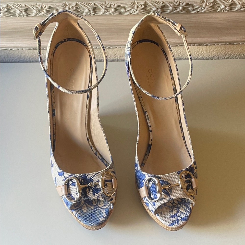 Gucci blue flora wedges